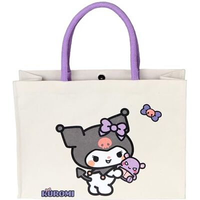 Kanguru Kuromi Grote dameshandtas, van jute en katoen, gevoerde shopper, tote bag met binnenzak, Kawaii cadeau-idee voor reizen, winkelen en werk Kanguru Kuromi Grote dameshandtas, van jute en katoen, gevoerde shopper, tote bag met binnenzak, Kawaii cadeau-idee voor reizen, winkelen en werk