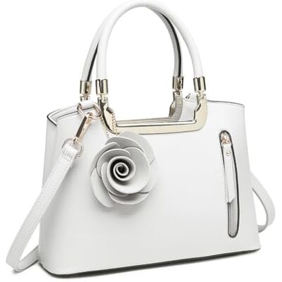 Miss Lulu Handtas voor dames, met bloemen, hengseltas, schoudertas, elegant kunstleer, retro crossbody tas voor dames, 1-1 wit Miss Lulu Handtas voor dames, met bloemen, hengseltas, schoudertas, elegant kunstleer, retro crossbody tas voor dames, 1-1 wit