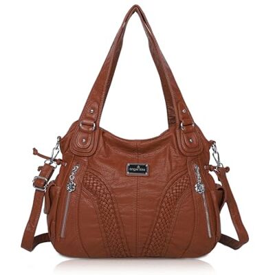 Kiss Purses and Handbags Women Fashion Tote Bag Shoulder Bags Top Handle Satchel Purses Washed Synthetic Leather Handbag 1-d.brown 13.8 * 4.7 * 11.8 inches Kiss Purses and Handbags Women Fashion Tote Bag Shoulder Bags Top Handle Satchel Purses Washed Synthetic Leather Handbag 1-d.brown 13.8 * 4.7 * 11.8 inches