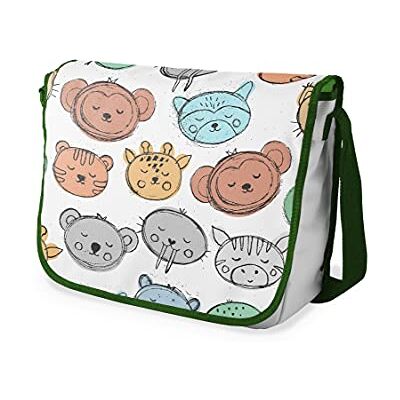 Bonamaison Digitaal bedrukte Messenger schooltas met kaki riem voor studenten, crossbody tas, koerierstas, schoudertas voor kinderen, meisjes, jongens, maat: 29x36 cm Bonamaison Digitaal bedrukte Messenger schooltas met kaki riem voor studenten, crossbody tas, koerierstas, schoudertas voor kinderen, meisjes, jongens, maat: 29x36 cm
