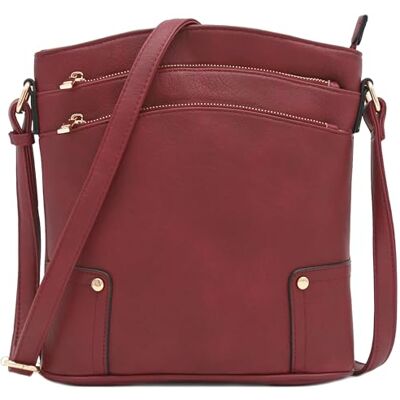 ALYSSA Crossbody-tas, groot, met 3 ritszakken, Wijn, One Size ALYSSA Crossbody-tas, groot, met 3 ritszakken, Wijn, One Size