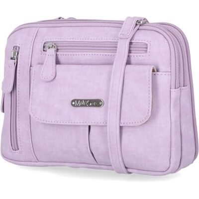 MultiSac Crossbody-tas met ritssluiting voor dames, met drie vakken, digitale lavendel, Digitaal Lavendel MultiSac Crossbody-tas met ritssluiting voor dames, met drie vakken, digitale lavendel, Digitaal Lavendel