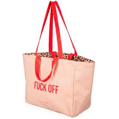 Fisura Strandtas "F*ck Off" dames XXL katoen omkeerbaar luipaardpatroon beige shopper groot voor strand, reizen of winkelen 36 x 31,5 cm Fisura Strandtas "F*ck Off" dames XXL katoen omkeerbaar luipaardpatroon beige shopper groot voor strand, reizen of winkelen 36 x 31,5 cm