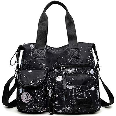 YouNuo Vrouwen Casual Waterbestendig Nylon Handtas Draagbare Lichtgewicht Top Handvat Totes Schoudertassen, Bloemen Zwart, Medium YouNuo Vrouwen Casual Waterbestendig Nylon Handtas Draagbare Lichtgewicht Top Handvat Totes Schoudertassen, Bloemen Zwart, Medium