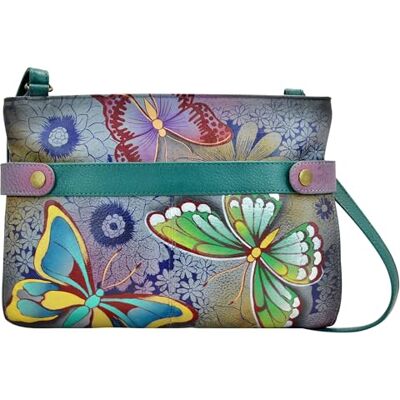Anna by Anuschka Womens echt lederen medium crossbody handtas Zip-Top Organizer met Snap Side, Vlinder Paradijs, Eén maat Anna by Anuschka Womens echt lederen medium crossbody handtas Zip-Top Organizer met Snap Side, Vlinder Paradijs, Eén maat