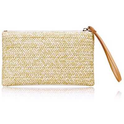 COOKOOKY Womens Stro Clutch Bag Bohemian Zomer Strand Stro Purse Rits Polsbandje Portefeuilles voor Vrouwen, Beige, S COOKOOKY Womens Stro Clutch Bag Bohemian Zomer Strand Stro Purse Rits Polsbandje Portefeuilles voor Vrouwen, Beige, S