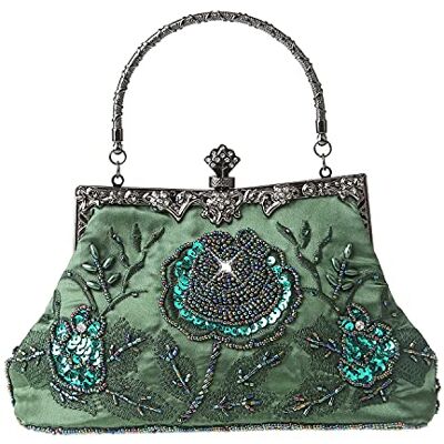 DA BODAN Vintage bloemen parels strass borduurwerk clutch pailletten bruiloft party afstudeerbal tas bruid dames crossbody avondhandtas, groen, 22cm*21cm DA BODAN Vintage bloemen parels strass borduurwerk clutch pailletten bruiloft party afstudeerbal tas bruid dames crossbody avondhandtas, groen, 22cm*21cm
