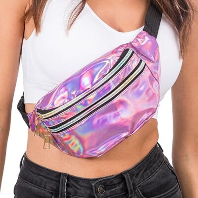 Chaks Crossbody Moon Bag, holografische tas incl. 2 compartimenten, fanny pack voor festival of themafeest Chaks Crossbody Moon Bag, holografische tas incl. 2 compartimenten, fanny pack voor festival of themafeest