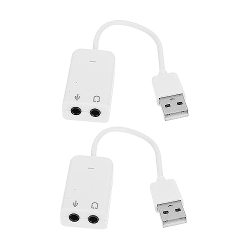 Mikikit 2 Stuks Computer Geluidskaart Usb Geluidskaart Voor Laptop Usb Geluidskaart Adapter Externe Geluidskaart Voor Laptop Usb-geluidskaart 7.1 Bureaublad Met Lijn Wit