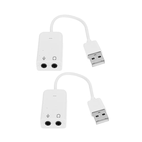 Gatuida 2 Stuks geluidskaart met kabel onafhankelijke geluidskaart externe geluidskaart voor laptop geluid voor computer duurzame geluidskaart praktische geluidskaart USB met lijn wit