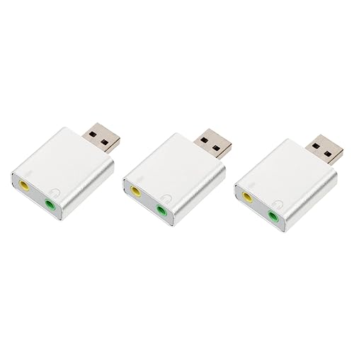 Mikikit 3 Stuks Usb Externe Geluidskaart 7. 1 Usb-stereo-audioadapter Usb Externe Stereo Geluidskaarten Extern Geluid Usb-geluid Usb Audio Geluid Draagbaar Bus Aluminium Profiel 3d