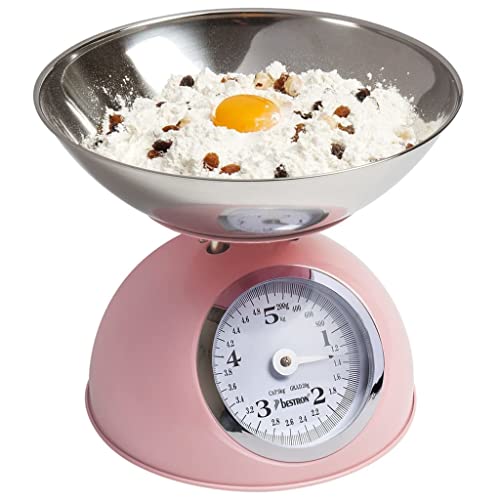 Bestron Analoge keukenweegschaal met afneembare weegschaal, retro design, Sweet Dreams, draagkracht: 5 kg, roze