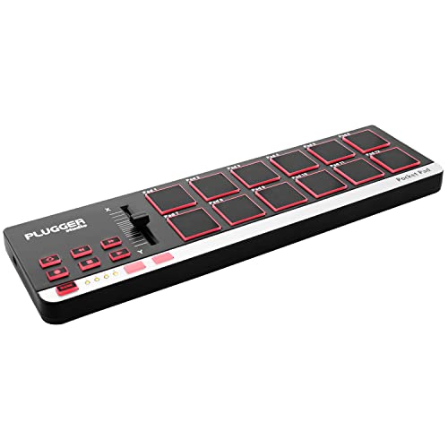 Plugger Studio Ultracompacte USB MIDI-controller voor pc en Mac. 12 x stootgevoelige pads. Compatibel met alle MAO DAW DJ plug-in virtuele instrumenten.