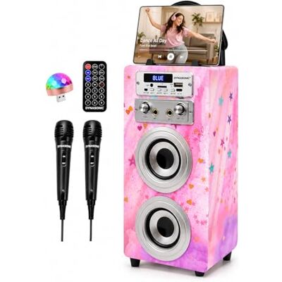 DYNASONIC Draagbare Karaoke Machine, 2 Microfoons, Bluetooth Luidspreker, Verlichting, USB- en SD-lezer, Cadeau voor Kinderen 5-16 Jaar (Model 15 lights) DYNASONIC Draagbare Karaoke Machine, 2 Microfoons, Bluetooth Luidspreker, Verlichting, USB- en SD-lezer, Cadeau voor Kinderen 5-16 Jaar (Model 15 lights)