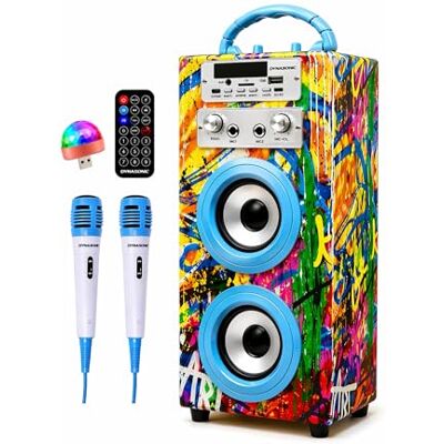 DYNASONIC Draagbare Karaoke Machine, 2 Microfoons, Bluetooth Luidspreker, Verlichting, USB- en SD-lezer, Cadeau voor Kinderen 5-16 Jaar (Model 22 lights) DYNASONIC Draagbare Karaoke Machine, 2 Microfoons, Bluetooth Luidspreker, Verlichting, USB- en SD-lezer, Cadeau voor Kinderen 5-16 Jaar (Model 22 lights)
