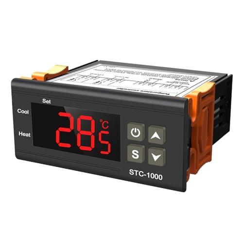 Therm La Mode STC-1000 Temperatuurregelaar, DC 12V 10A Universele Digitale Thermostaat Temperatuurkalibratie met NTC-sensorsonde voor fermentatie luik Vriezer Verwarming en Koeling