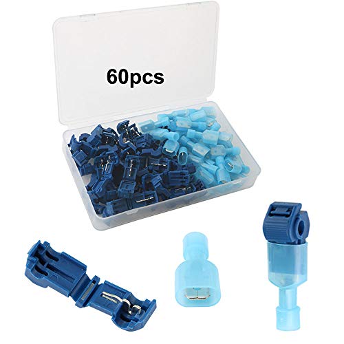 QitinDasen 60Pcs (30 Paar) Premium T-Tap Draadconnectoren, T-Tap Elektrische Connectoren en Volledig Geïsoleerde Mannelijke Spade Connectoren Kit (Blauw)