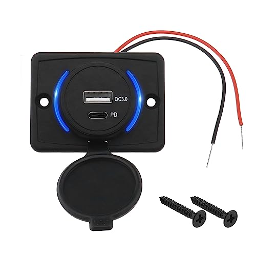 ECSiNG Type C USB autolader stopcontact stopcontact met stofdichte dop dubbele poort QC3.0 USB & PD type C 12-24V 18W snellader stopcontact paneel voor auto's campers bussen