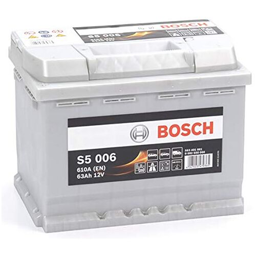 Bosch S5006 Autoaccu, 63 A/u, 610 A, loodzuurtechnologie, voor voertuigen zonder start-stopsysteem, 242 x 175 x 190 mm