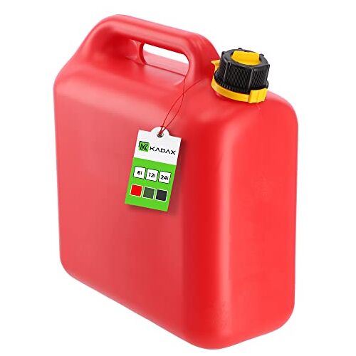 KADAX jerrycan met trechter, jerrycan voor benzine, diesel en andere gevaarlijke goederen, kunststof jerrycan, reservekan, spuitbus (12 liter, rood)