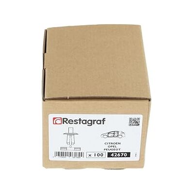 Restagraf Kunststof klinknagel voor bevestiging van carrosserie Voor gat 5 tot 5,2 mm Compatibel met Citroën, Opel, Peugeot Ref. 42670 Doos van 100 Restagraf Kunststof klinknagel voor bevestiging van carrosserie Voor gat 5 tot 5,2 mm Compatibel met Citroën, Opel, Peugeot Ref. 42670 Doos van 100