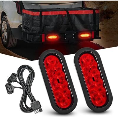 Nilight Hitch Cargo Carrier Light Kit 2PCS 6Inch Red Oval LED with Flush Mount Grommets Wire Harness Waterproof Stop Turn Signals Tail Lights for Luggage Bike Rack Nilight Hitch Cargo Carrier Light Kit 2PCS 6Inch Red Oval LED with Flush Mount Grommets Wire Harness Waterproof Stop Turn Signals Tail Lights for Luggage Bike Rack