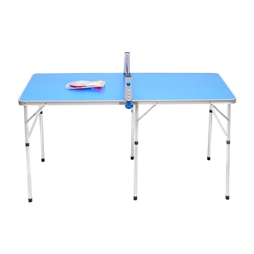 SICHENSH Mini-opvouwbare tafeltennistafel, inklapbare tafeltennistafel met 6 tafelpoten, inklapbaar, indoor tafeltennistafel met batjes en ballen (blauw)