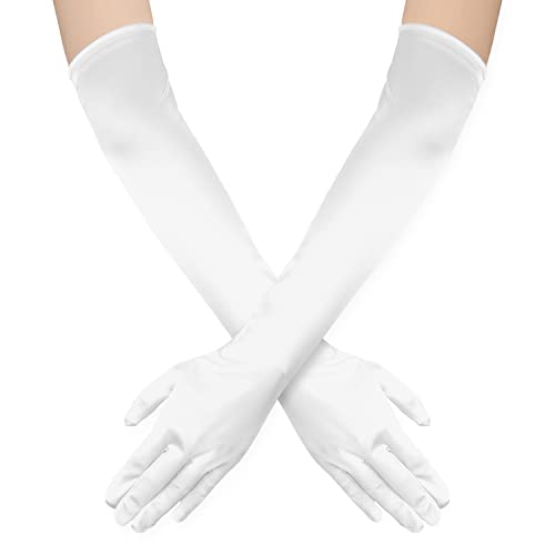 SAVITA 52cm Lange Dameshandschoenen, Lange Elleboog Satijnen Handschoenen Stretchy 1920 Handschoenen Long Opera Gloves voor Vrouwen Meisjes Avondfeestdans Handverzorging Hydraterend (Wit)