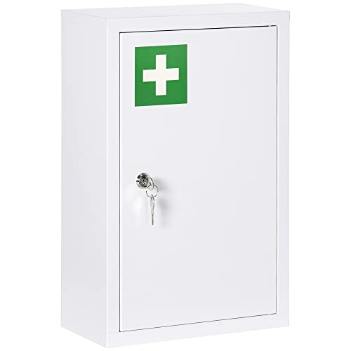 kleankin medicijnkast, 3-laags apothekerskast, afsluitbare medicijnkast, medicijnkast met 2 sleutels, staal, wit, 30 x 14 x 46 cm