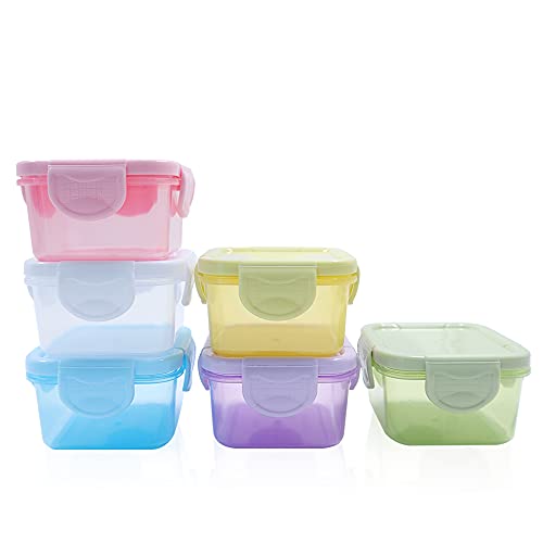 LELE LIFE 6Pcs Kleine Voedsel Opslag Containers, Lekvrije Deksels, Kruiderij Saus Containers, Kleine Vriezer Opslag Containers Luchtdichte Containers, Magnetron Veilig, 150ml