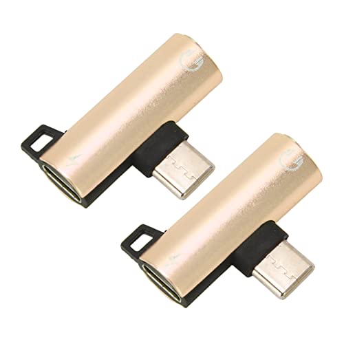 Gonetre USB C Naar 3,5 Mm Audioadapter USB C Hoofdtelefoonadapter USB C Naar Adapter USB C Naar 3,5 Mm 2 Stuks USB C Naar 3,5 Mm Audioadapter 2 in 1 Type C 3,5 Mm Muziek Luisteren (Goud)