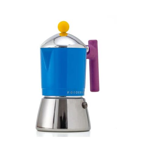 Foodesign Moka Cocca Espressomachine, 3 kopjes, modern design, voor gas en inductie, ketel van twee materialen