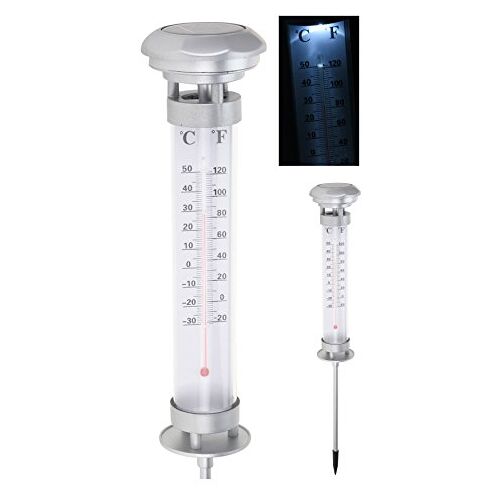 Spetebo LED zonne-thermometer verlicht tuin buitenthermometer tuinthermometer