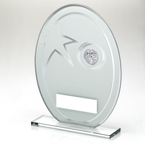 Trophy Shack Ltd Wit/Zilver Gedrukt Glas Ovaal met Voetbaltussenvoegsel en Plaat 7.25