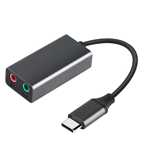 GINTOOYUN USB Type-C Externe Stereo Geluidskaart USB Type-C Dual Channel Externe Geluidskaart met 3,5 mm luidspreker/hoofdtelefoon en microfoonaansluitingen voor laptops, koptelefoons, microfoons,