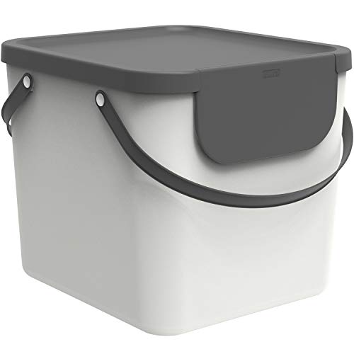 Rotho Albula Afvalscheidingssysteem 40l voor de keuken, Kunststof (PP) BPA-vrij, wit/antraciet, 40l (40.0 x 35.8 x 34.0 cm)