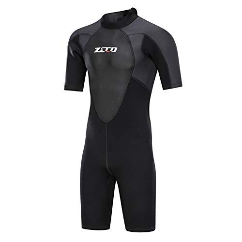 ZCCO Neopreen pak voor heren, 3 mm premium neopreen, ritssluiting op de rug, korte mouwen, duikpak voor spearfishing, surfen, snorkelen, kanoën, duikpakken (zwart, M)