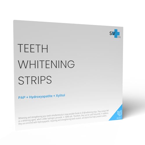 SV life Tandenbleekstrips PAP+ Whitening Strips   Professionele Tandbleking zonder Peroxide, zonder Gevoeligheid   Verrijkt met Hydroxyapatiet en Xylitol   28 strips (14 sessies)