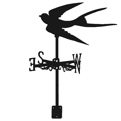 UZSPAC Windvanen Metaal Ijzer Materiaal Windvaan Vliegende Zwaluw Vorm Windvaantje Buiten Tuin Decoratie Windwijzer Zwart Silhouet 33 * 60cm