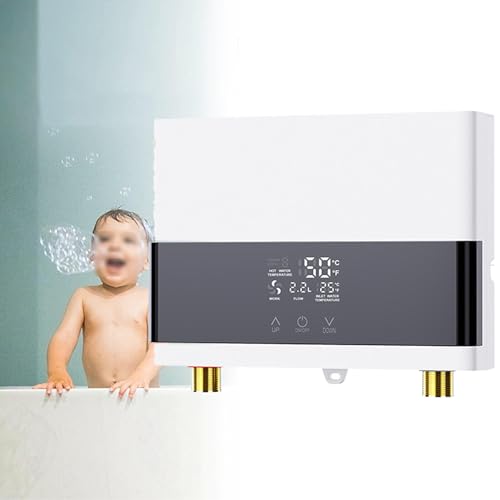 URJWAN Tankless Waterverwarmer, Snelle Elektrische Waterverwarmer Met Afstandsbediening Kleine Keuken Doorstroomverwarmer, Voor Het Wassen Van De Keukenbadkamer,White-110V