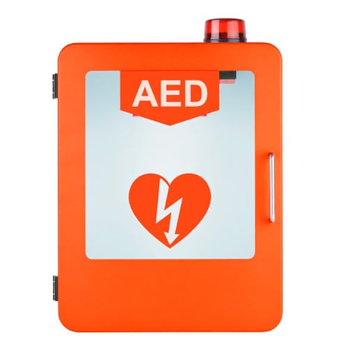 YXJPP AED-defibrillatoropbergkast, aan de muur gemonteerde hartdefibrillatie-alarmbox met licht en alarmsysteem, EHBO-koffer met dubbele schakelaarbediening, ontwerp met afgeronde hoeken (kleur: oranje)