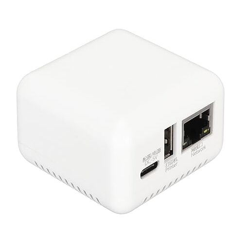 ASHATA USB 2.0 Netwerkprintserver, Netwerk USB 2.0 Printserver, LAN Print Share Server voor USB-printers, Computer Print Server Adapter voor Win, voor Android, voor Linux (EU-stekker)