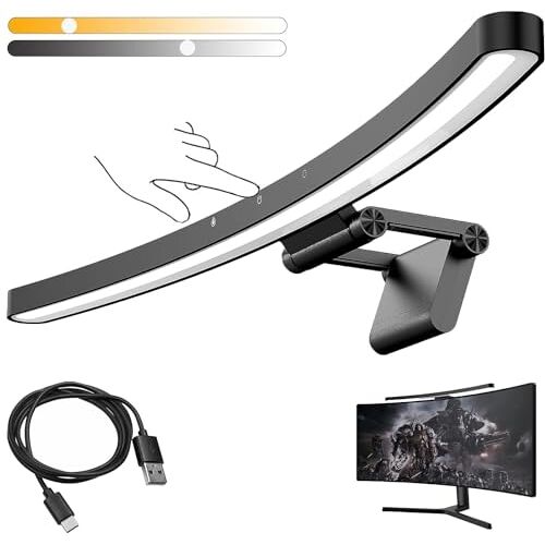 HT YUNJLI Gebogen monitorverlichting, LED-computermonitorlichtbalk, aanraakbediening Geen schermverblinding, gebogen displaylamp met USB-voeding voor gebogen monitoren/platte monitoren, 2900K-6000K, 55CM