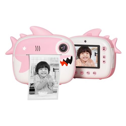 Andoer Kindercamera instant camera, 2,5 K 12 MP digitale kindercamera, 2,4 inch kindercamera met 10 x digitale zoom, 3 printpapier, 32 GB TF-kaart, kleurpotloden en stickers, cadeau voor kinderen van