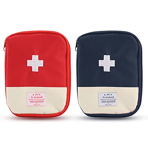 Lucywey Eerste hulp set, 2 stuks, lege EHBO-tas, EHBO-set mini-EHBO-set voor wandelen voor thuis, auto, reizen, kantoor, sport, wandelen, kamperen, redding, rood en blauw, rood, blauw