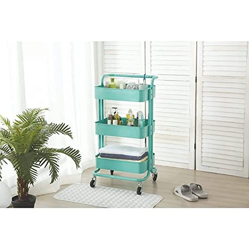 CCYENG Rollende trolley, keukentrolley Universele trolley serveerwagen plank voor keuken badkamer kantoor met wielen 3 niveaus blauw