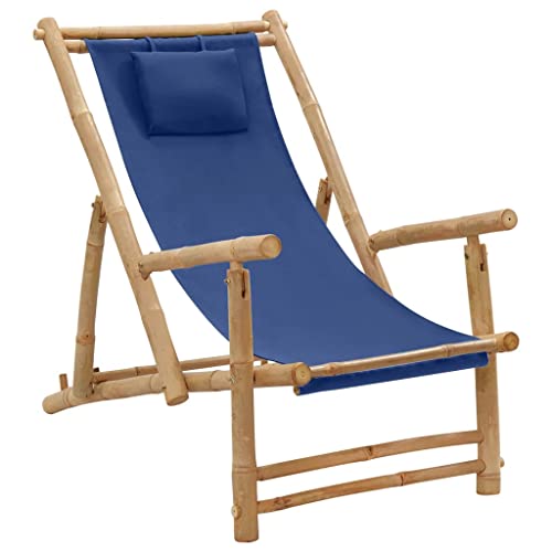 TEKEET Mooie Outdoor Mooie Outdoor Zitplaatsen Buiten Stoelen Dekstoel Bamboe en Canvas Navy Blauw