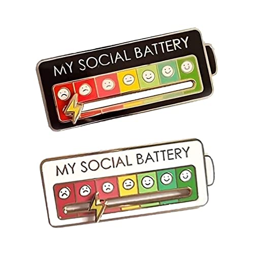 FAIRZ 2 Pcs Interactive Mood Pins, Funny Social Mood Brooch Pin for 7 Days, My Social Battery Interactive Pin, Enamel Pins for Clothing Backpack Hat Decoration (Black+White)