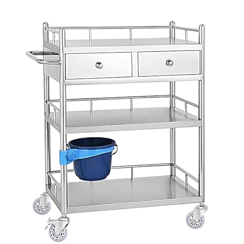 BREZO Trolleywagen, Laboratoriumwagen, Roestvrijstalen Wagen, Medische Wagen met 360° Stille Wielen, for Laboratorium, Kliniek, Keuken, Salon, 2 Lades (Color : 3 layer, Size : 800x480x860mm)