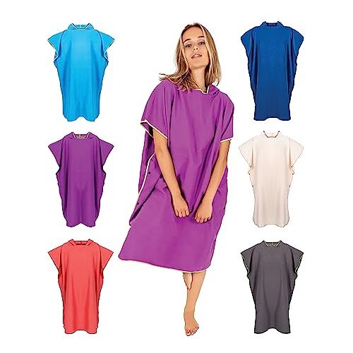 Gräfenstayn Premium Zwemponcho met Knopen Öekotex 100 Dames & Heren Surf Poncho Strand Handdoek Poncho Volwassene Verzorgingscape Microvezel (L-XL paars)